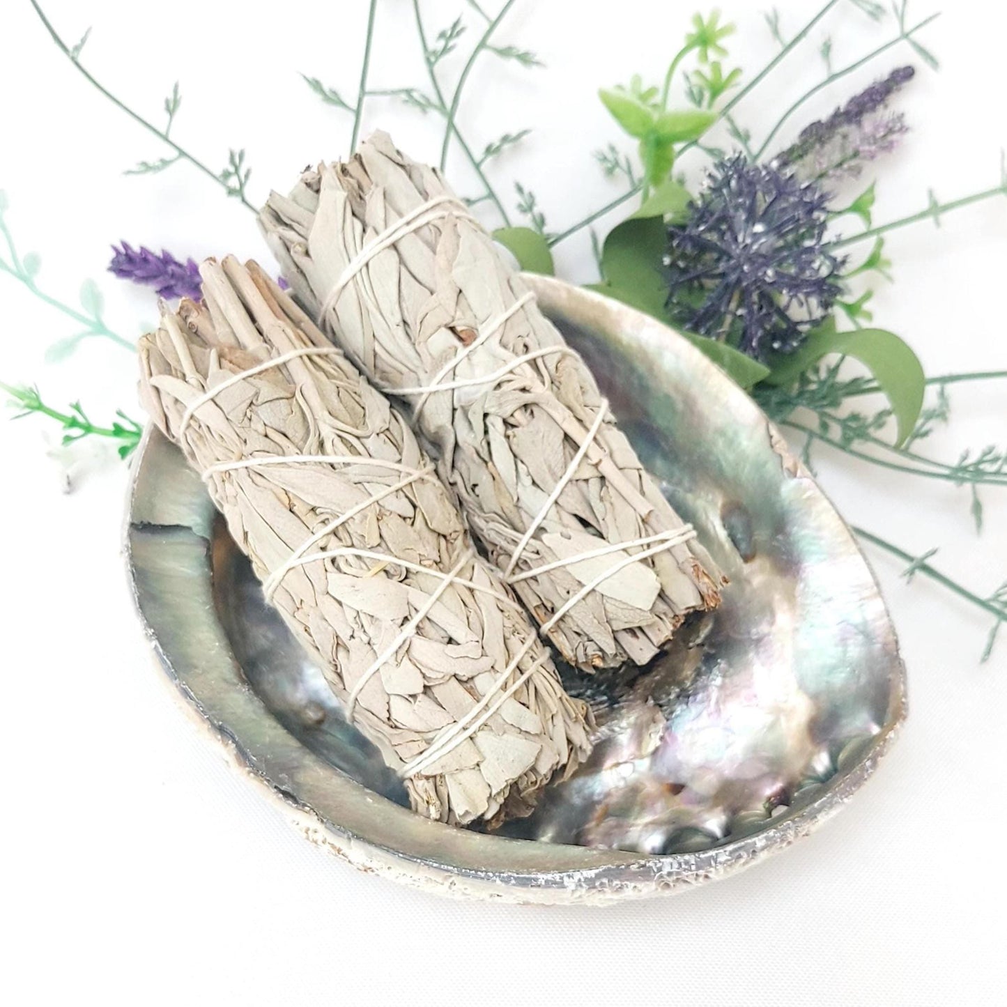 White Sage Smudge Kit with 12cm Abalone Shell, Energy Cleansing Kit, Aromatherapy Smudge Set, Spiritual Gift, Crystal Cleansing, UK Seller.