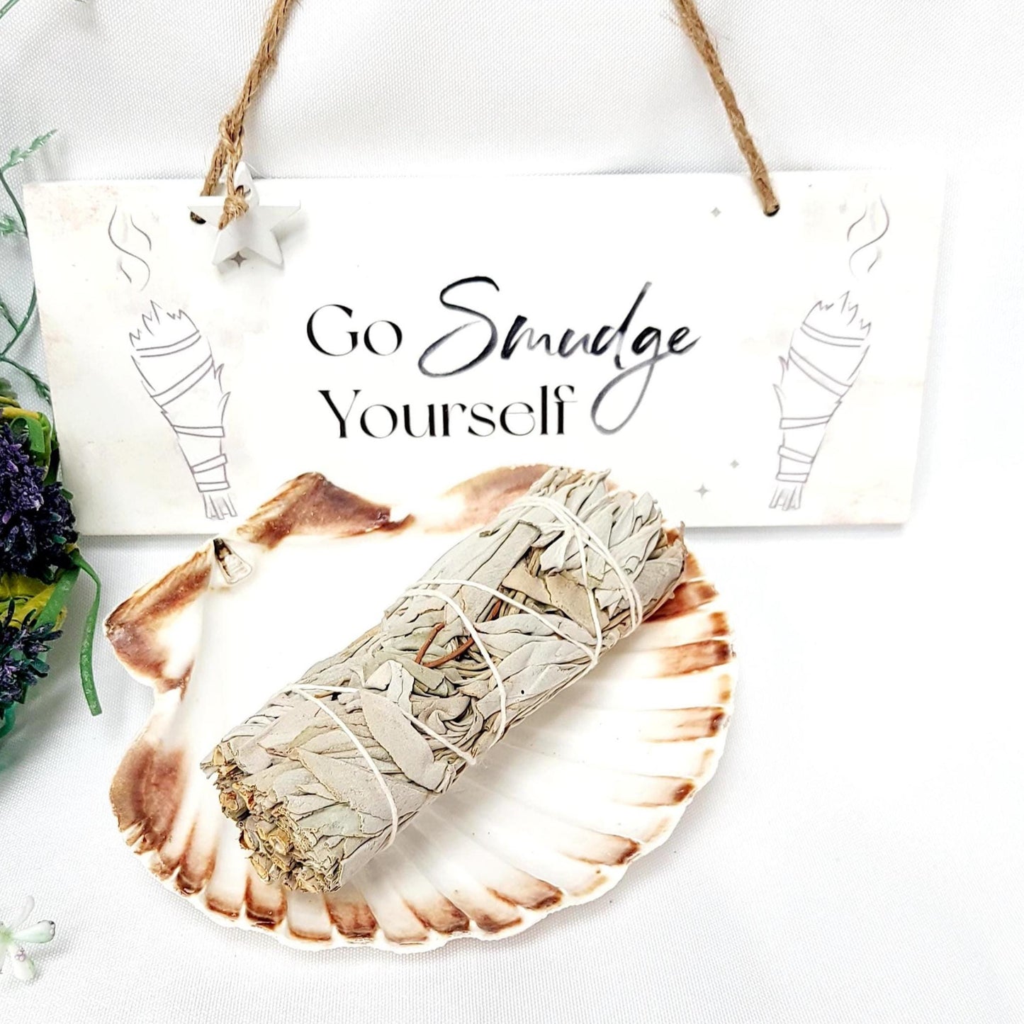 Go Smudge Yourself Wall Plaque Kit, Includes White Sage Smudge Stick & 14cm Scallop Shell. Choose Full Set or Individual Items, UK Seller