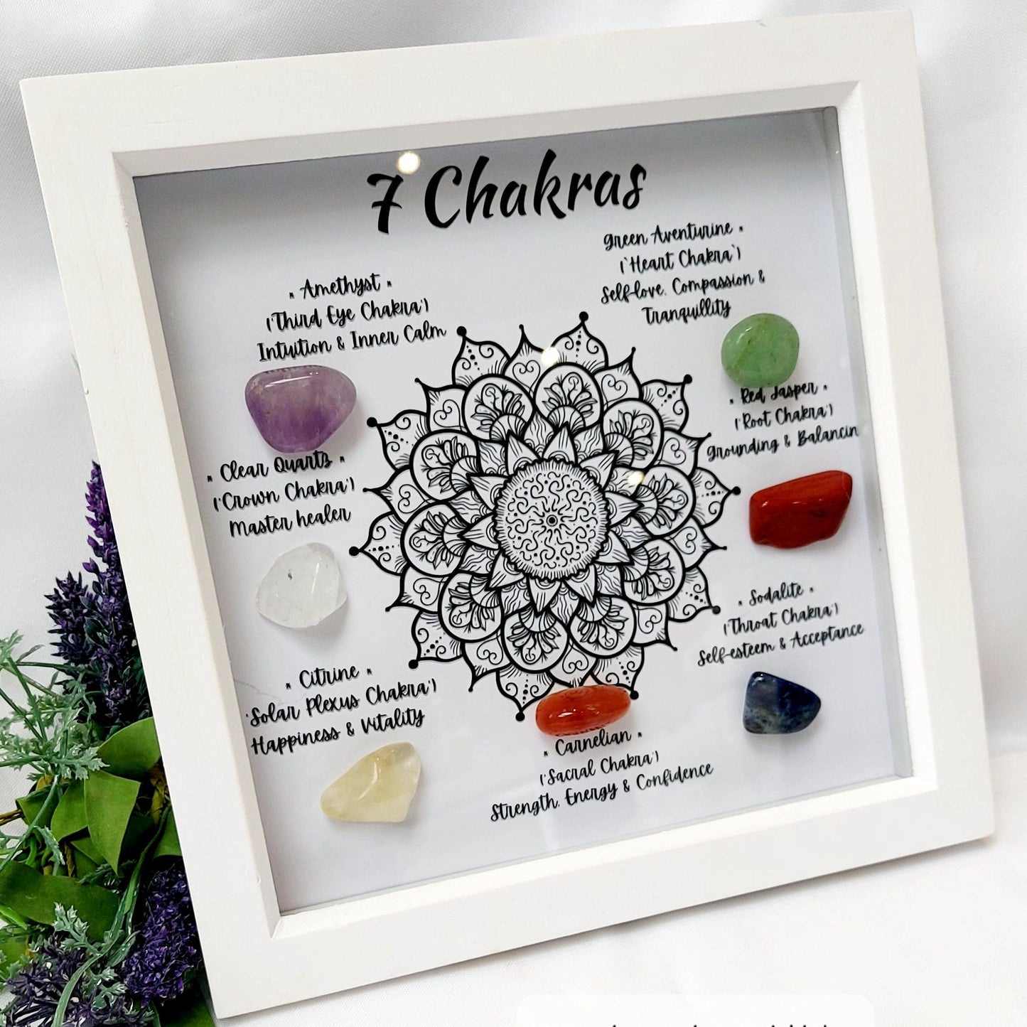 Handcrafted 7 Chakra Crystal Picture Frame, Energy Healing Home Decor, Mindfulness Gift for Spiritual Souls, UK Seller