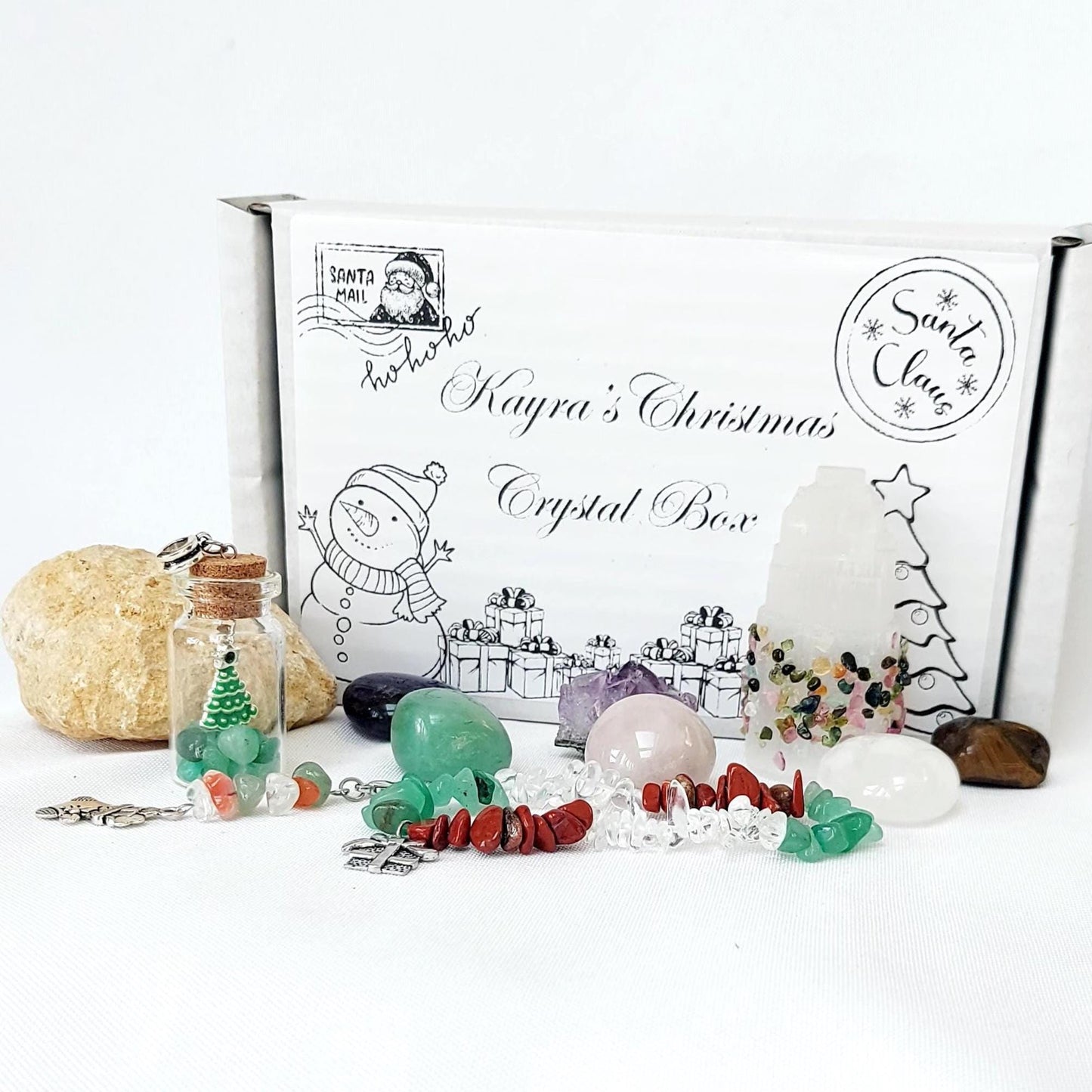 Personalised Kids Christmas Crystal Kit: Healing Crystals, Geode, Festive Charms