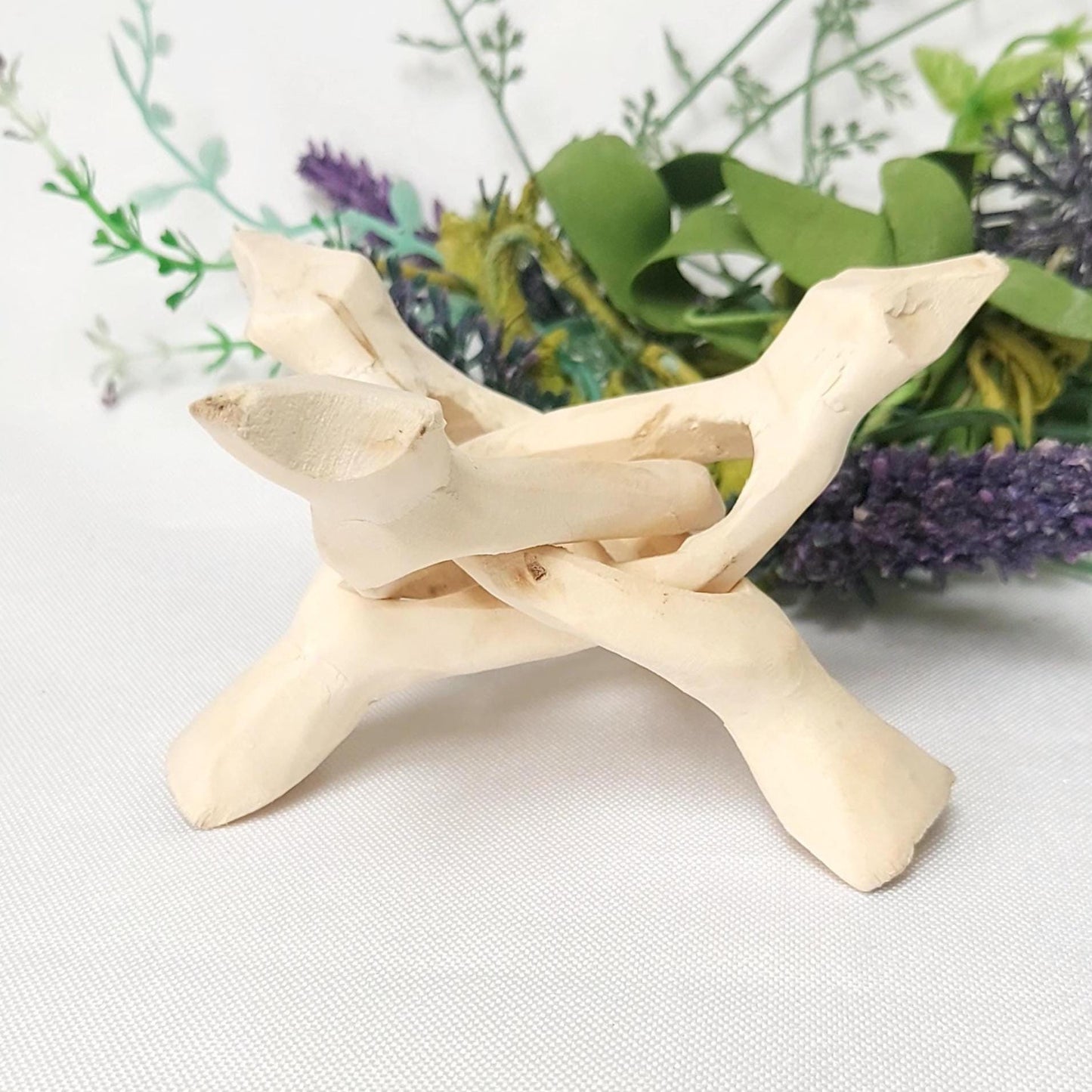 Abalone Shell & Wooden Tripod Stand Set, approx 12cm Smudge Bowl with Foldable Stand, Smudging Ritual Tool for Sage Incense Resin, UK Seller