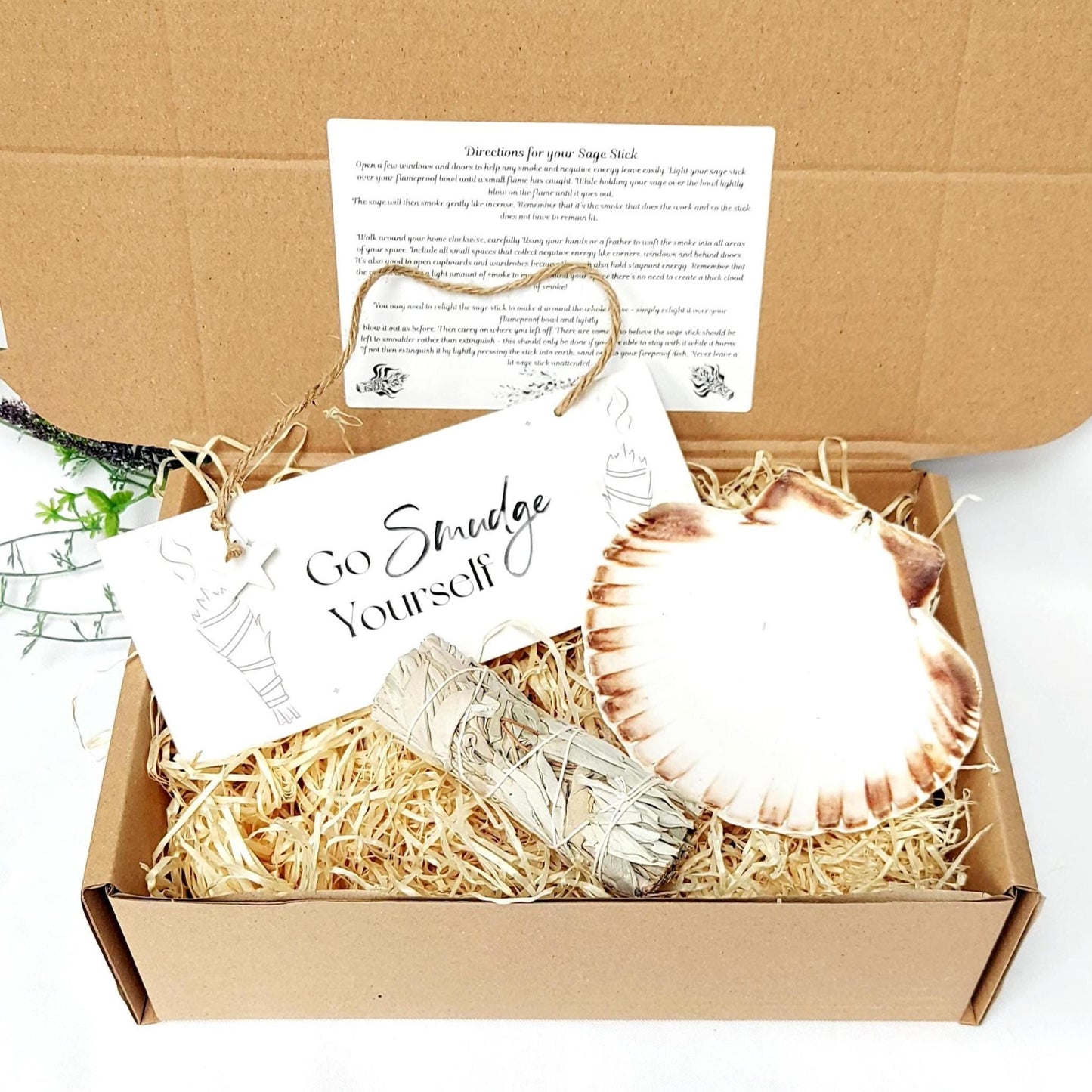 Go Smudge Yourself Wall Plaque Kit, Includes White Sage Smudge Stick & 14cm Scallop Shell. Choose Full Set or Individual Items, UK Seller
