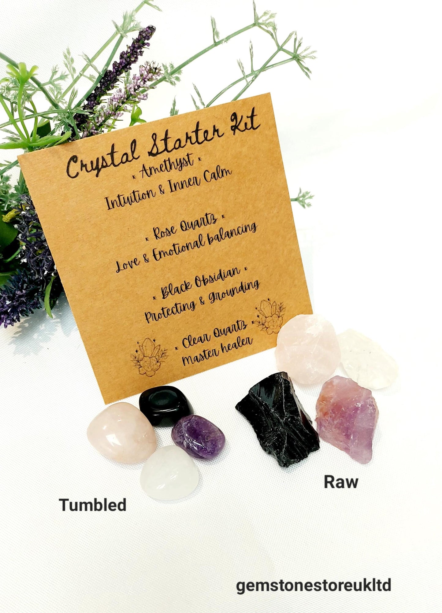 White Sage & Crystal Starter Kit, Scallop Shell, Palo Santo, Selenite Stick, Rose Quartz, Black Obsidian, Amethyst,Clear Quartz.