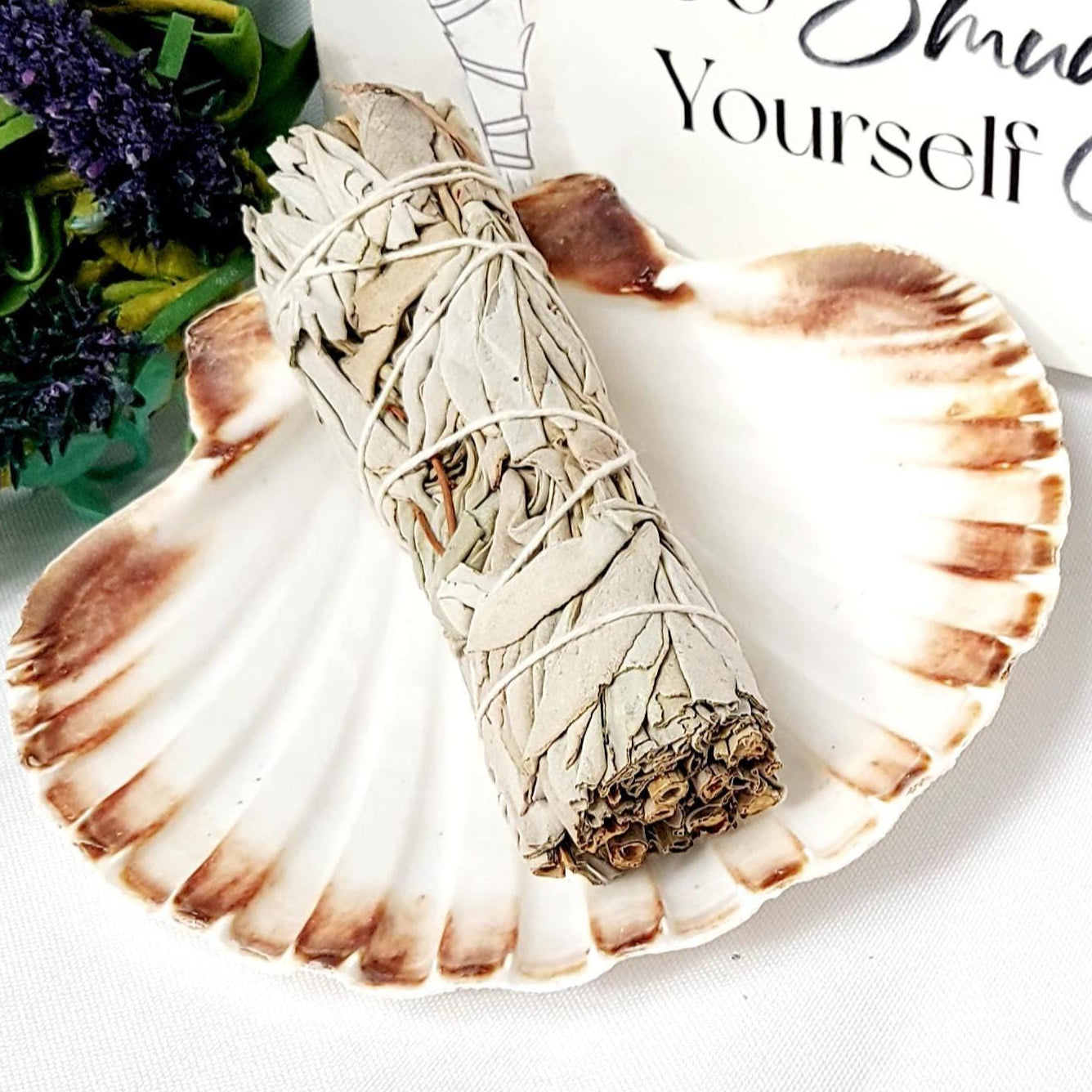 Go Smudge Yourself Wall Plaque Kit, Includes White Sage Smudge Stick & 14cm Scallop Shell. Choose Full Set or Individual Items, UK Seller