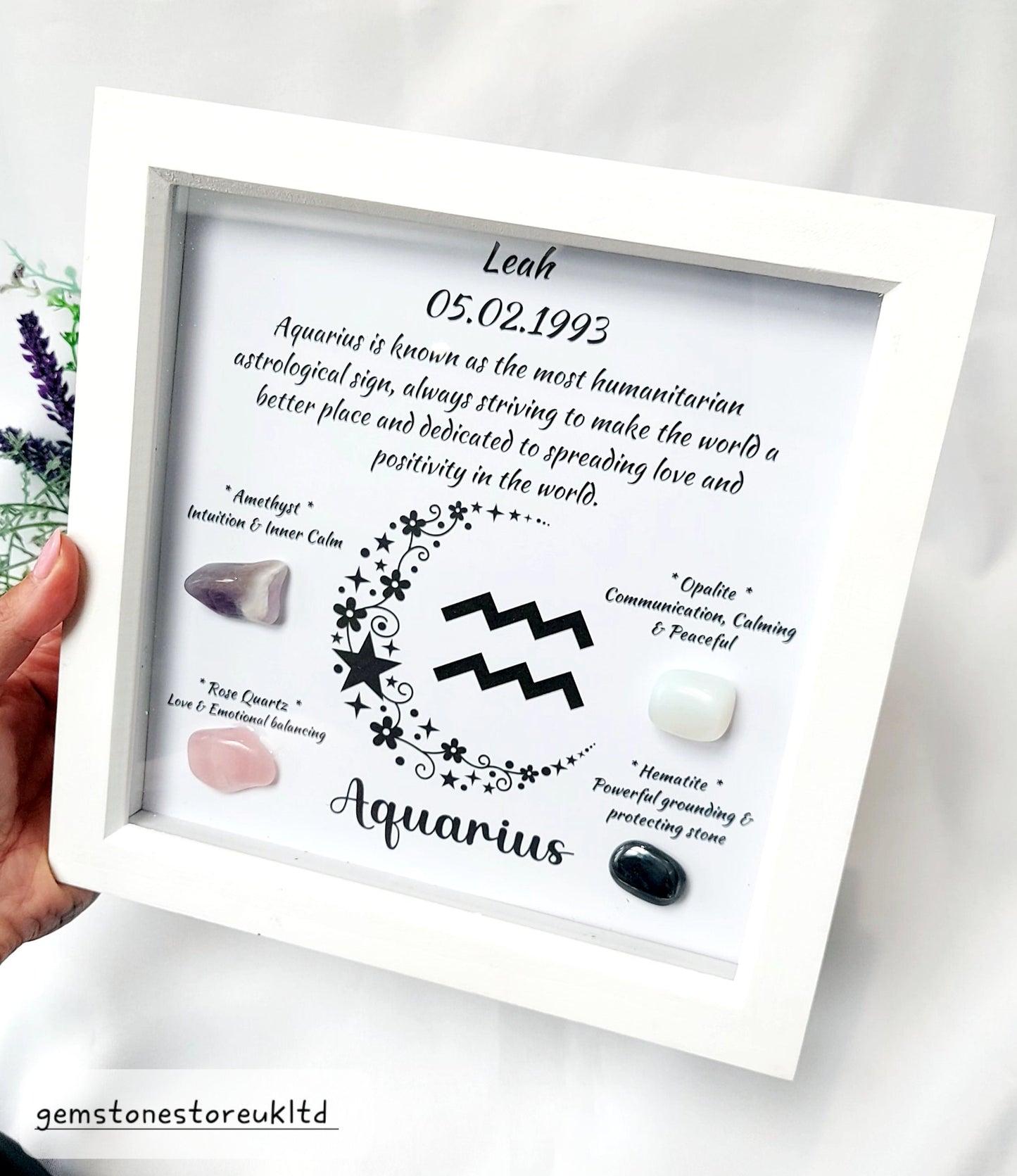 Personalised Handcrafted Aquarius Zodiac Picture Frame, Personalized Astrology Decor, Mindfulness Gift for Spiritual Souls