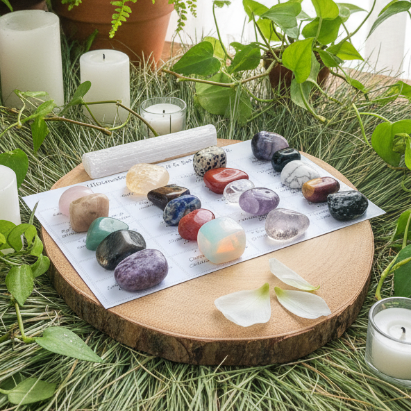 The Essential Crystal Collection, 21 Pieces Crystal Kit, Christmas Crystal Gift, Popular Tumbled Crystals, Crystal Starter Set for Her/Him.