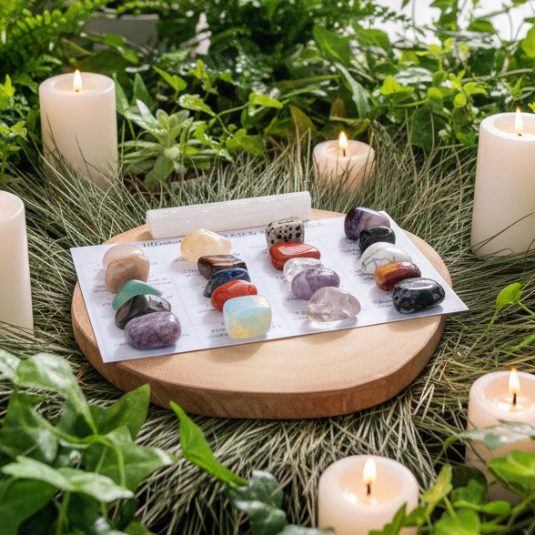 The Essential Crystal Collection, 21 Pieces Crystal Kit, Christmas Crystal Gift, Popular Tumbled Crystals, Crystal Starter Set for Her/Him.