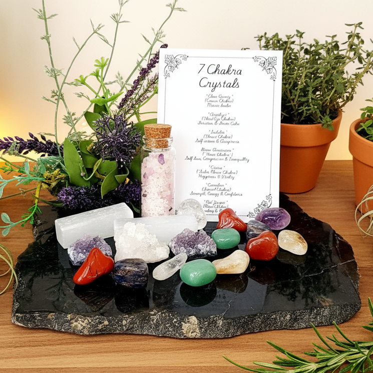 Chakra healing crystal display