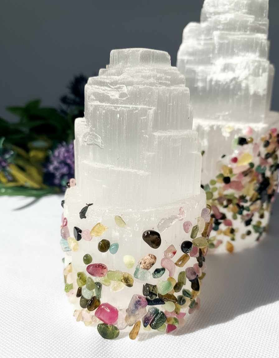 Close-up detail of selenite tower