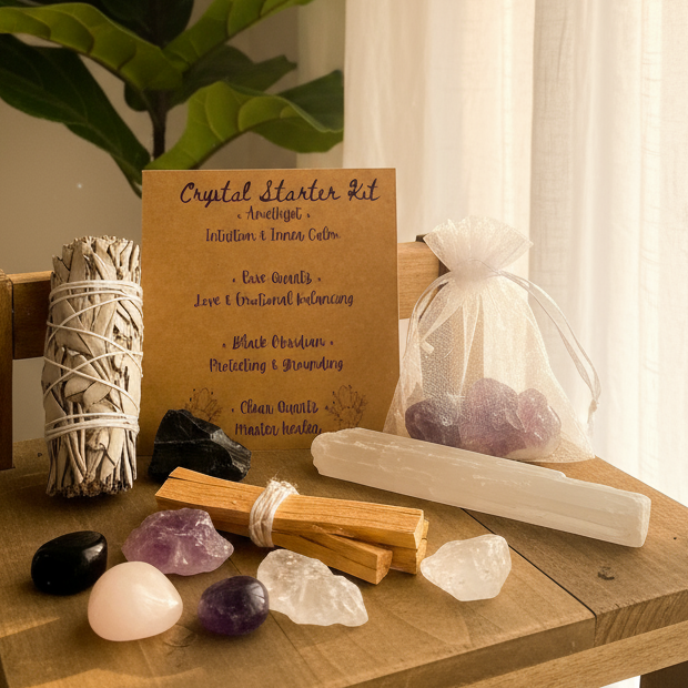 Cozy crystal healing corner
