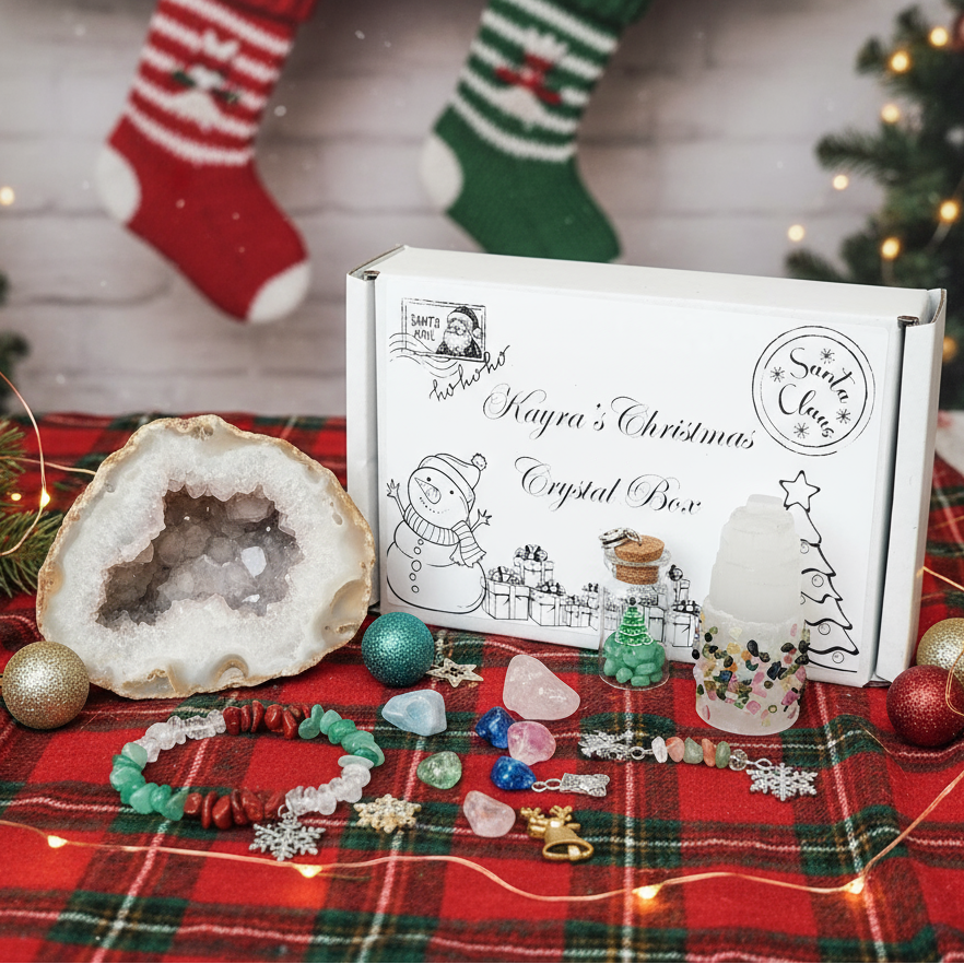 Personalised Kids Christmas Crystal Kit: Healing Crystals, Geode, Festive Charms