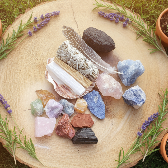 Crystal healing aromatherapy display