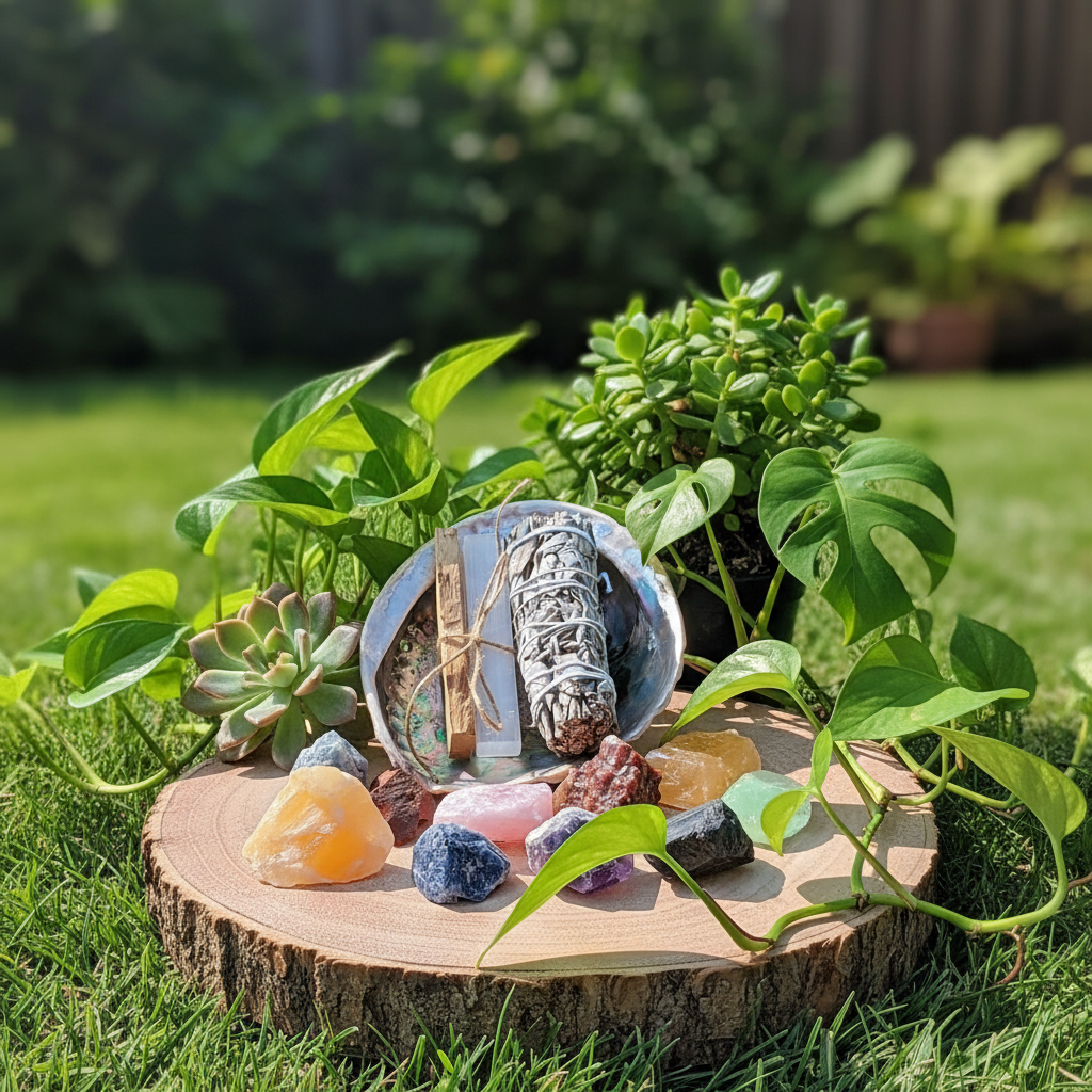 Crystals and plants lifestyle photo