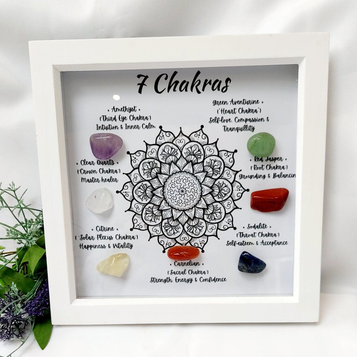 Handcrafted 7 Chakra Crystal Picture Frame, Energy Healing Home Decor, Mindfulness Gift for Spiritual Souls, UK Seller