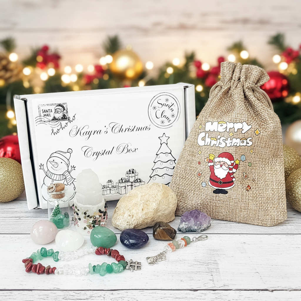Personalised Kids Christmas Crystal Kit: Healing Crystals, Geode, Festive Charms
