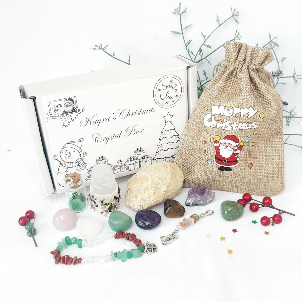 Personalised Kids Christmas Crystal Kit: Healing Crystals, Geode, Festive Charms