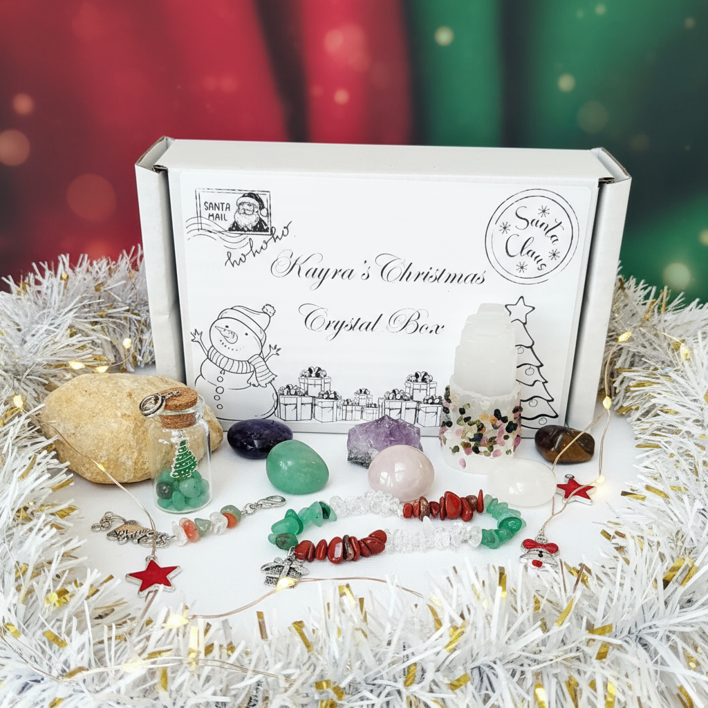 Personalised Kids Christmas Crystal Kit: Healing Crystals, Geode, Festive Charms