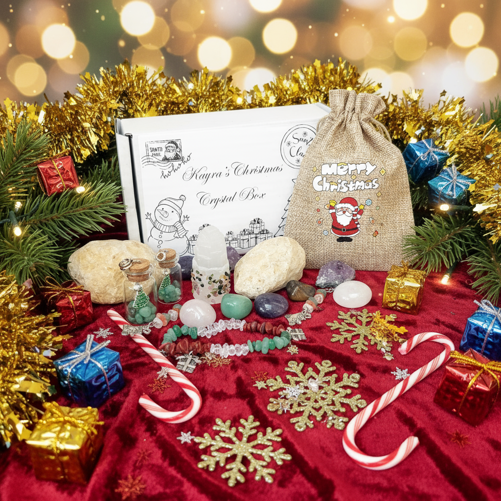 Personalised Kids Christmas Crystal Kit: Healing Crystals, Geode, Festive Charms