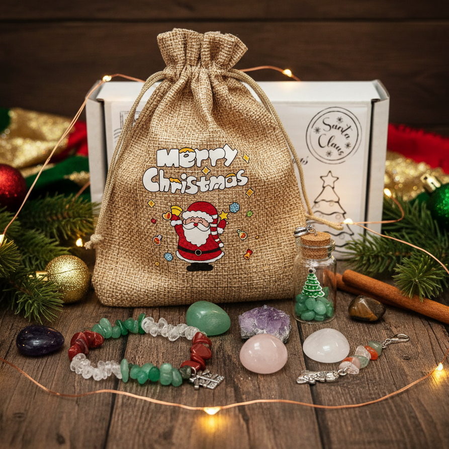 Personalised Kids Christmas Crystal Kit: Healing Crystals, Geode, Festive Charms
