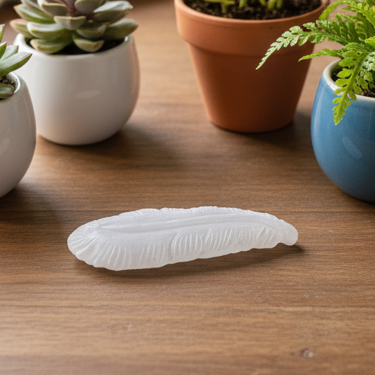Selenite feather with succulents