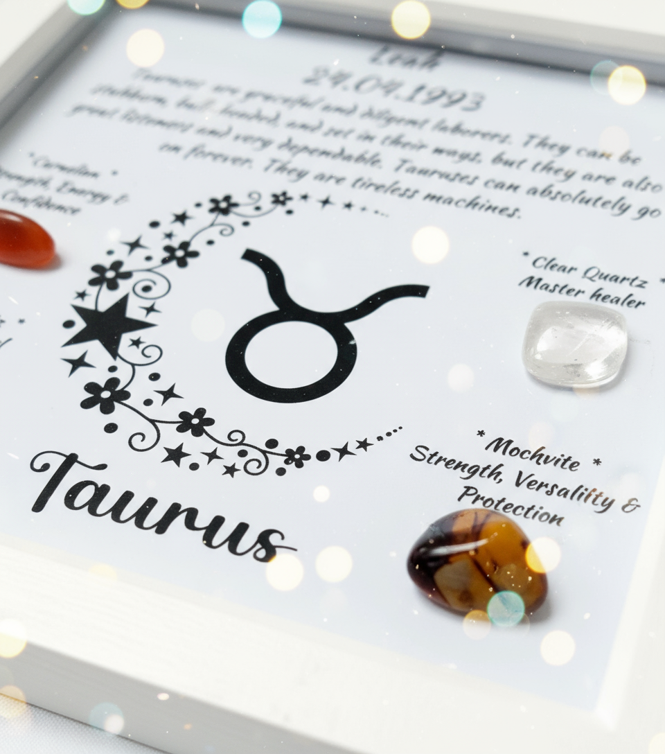 Taurus frame gemstone detail with mystical elements