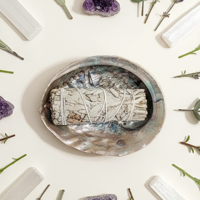White Sage Smudge Kit with Abalone Shell circular mandala