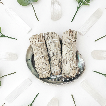 White Sage Smudge Kit with Abalone Shell flat lay