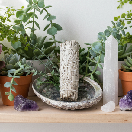 White Sage Smudge Kit with Abalone Shell on shelf display