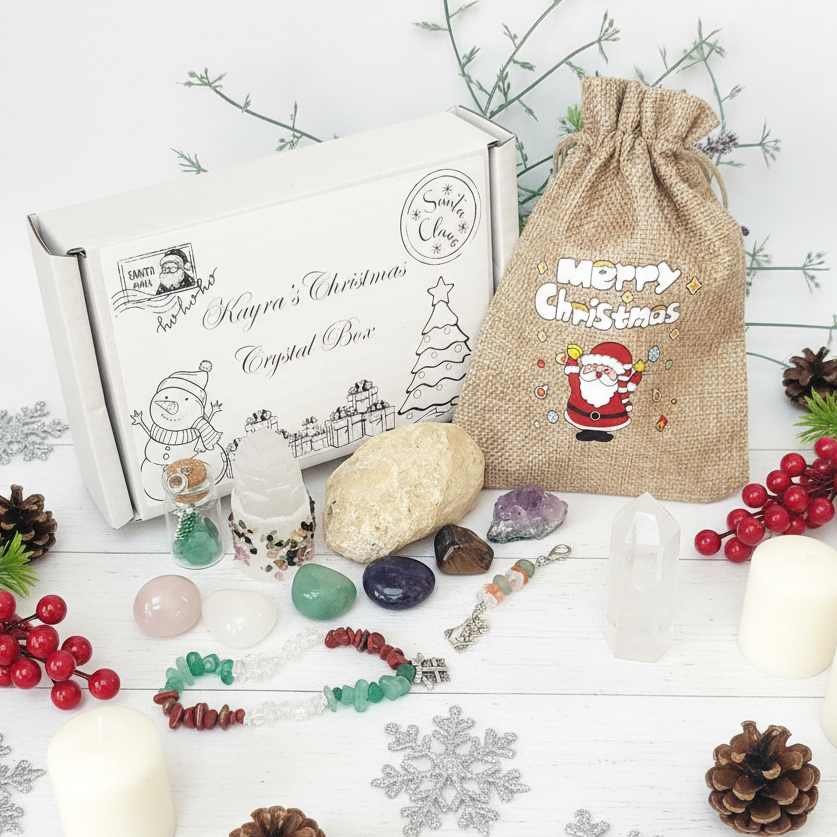 Personalised Kids Christmas Crystal Kit: Healing Crystals, Geode, Festive Charms