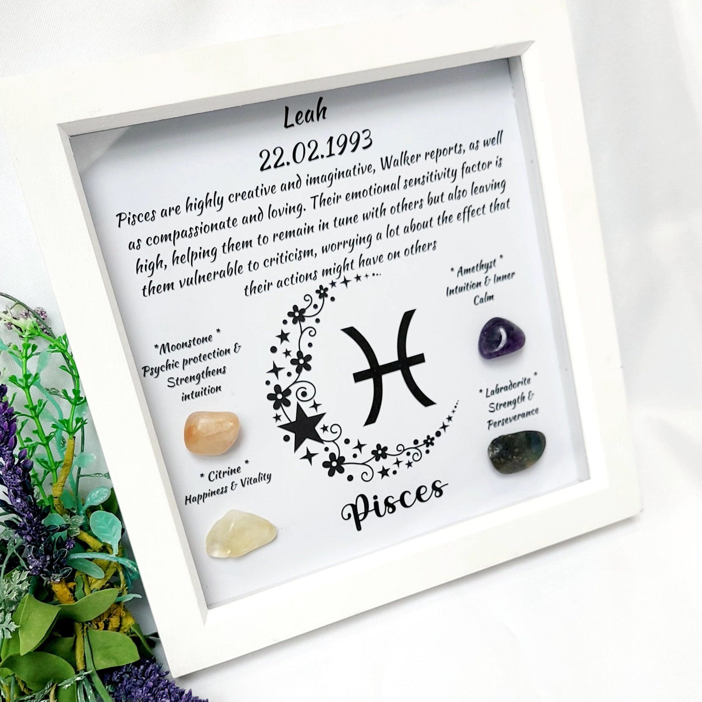 Personalised Handcrafted Pisces Zodiac Picture Frame, Personalized Astrology Decor, Mindfulness Gift for Spiritual Souls, UK Seller