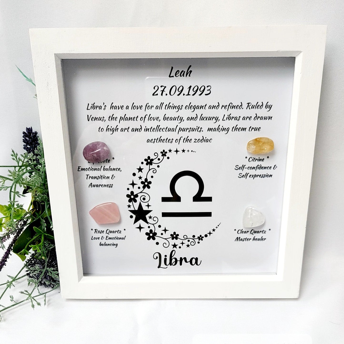 Personalised Handcrafted Libra Zodiac Picture Frame, Personalized Astrology Decor, Mindfulness Gift for Spiritual Souls, UK Seller