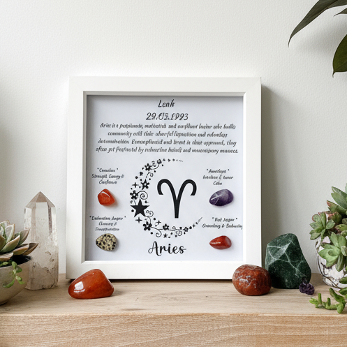 Aries frame on shelf with succulents and cacti