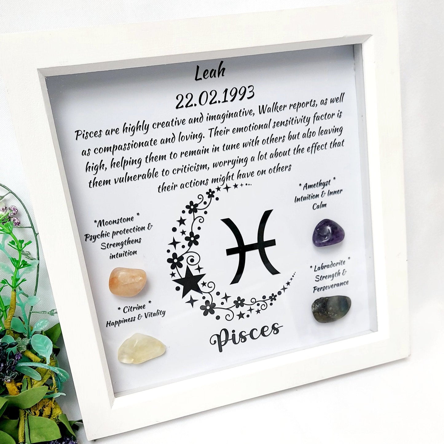 Personalised Handcrafted Pisces Zodiac Picture Frame, Personalized Astrology Decor, Mindfulness Gift for Spiritual Souls, UK Seller