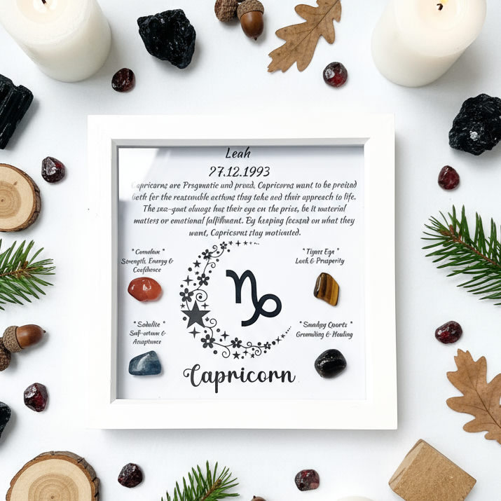 Capricorn frame flat lay on white surface