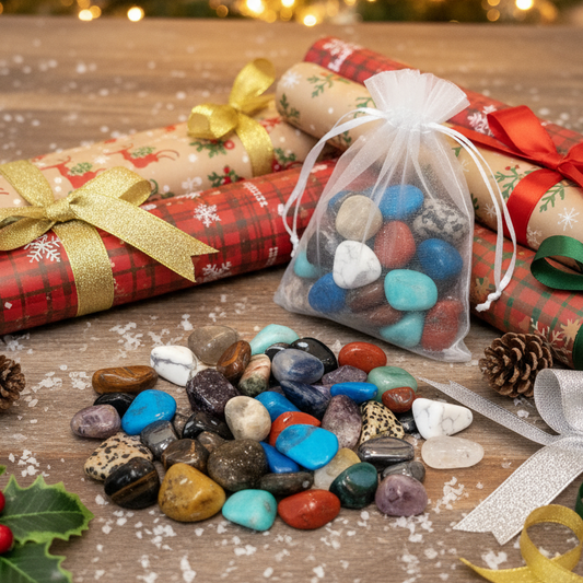 25 Piece Tumbled Kit, Christmas Holiday Gift For Kids, Enthusiast Collectors, Popular Tumbled Stocking Filler Confetti Scoop In Organza Bag.