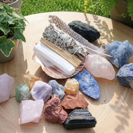 Holistic crystal kit with plants