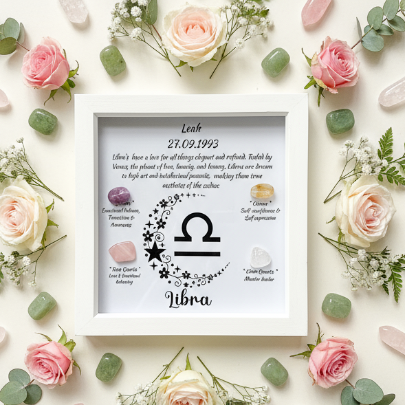Libra frame with symmetrical crystal and flower mandala