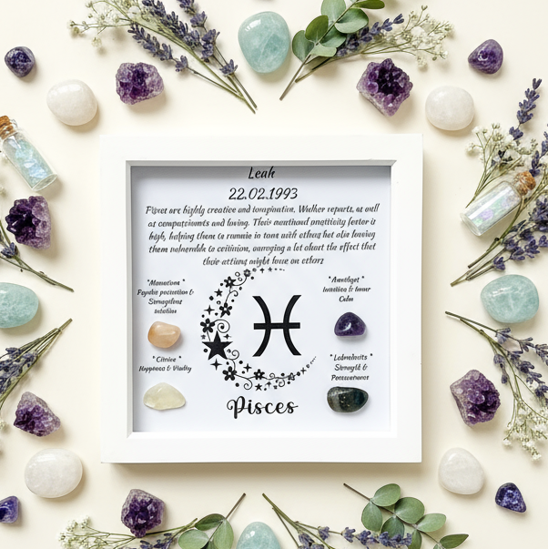 Pisces frame with circular crystal and flower mandala