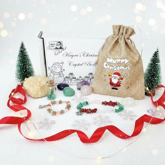 Personalised Kids Christmas Crystal Kit: Healing Crystals, Geode, Festive Charms