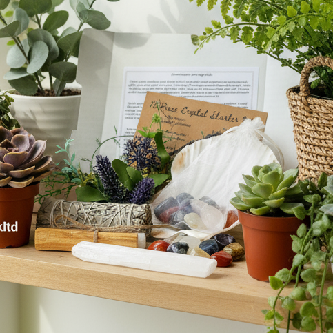 White Sage and Crystal Starter Kit on shelf display
